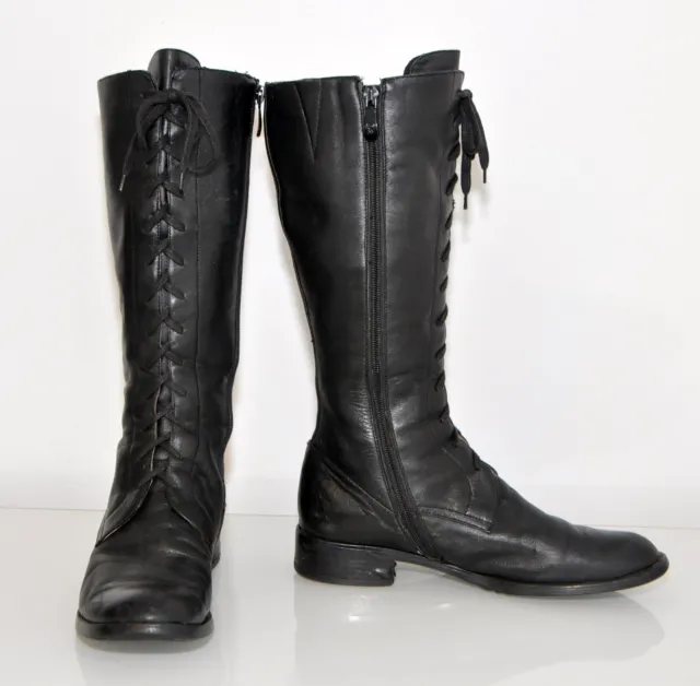 Nice Shoes Black Genuine Leather Women's Lace Up Mid Calf Boots Size 240/Size 7