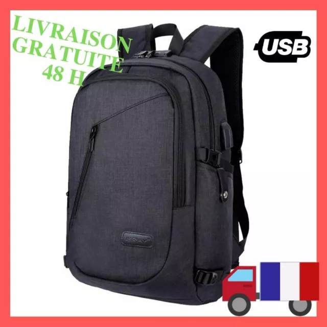 🥇Anti Vol Sac Dos Backpack USB Charge Bandoulière Laptop École Voyages Étanche