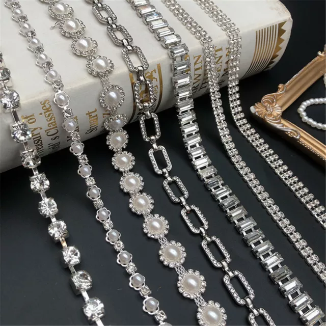 1 Yard Crystal Rhinestone Close Cup Chain Trim Claw Chain Jewelry Craft DIY