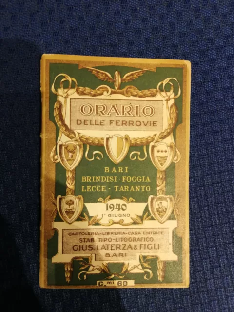 Bari Brindisi Foggia Lecce Taranto Libretto 1940 Orario Treno Ferrovie Fp #560