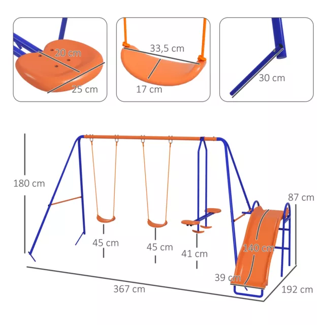 4 in 1 Garden Swing Set with Double Swings, Glider, Slide, Ladder for Outdoors 2