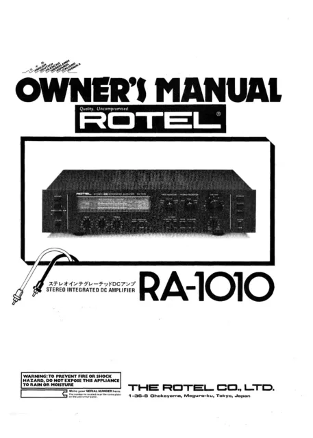 Bedienungsanleitung-Operating Instructions pour Rotel RA-1010