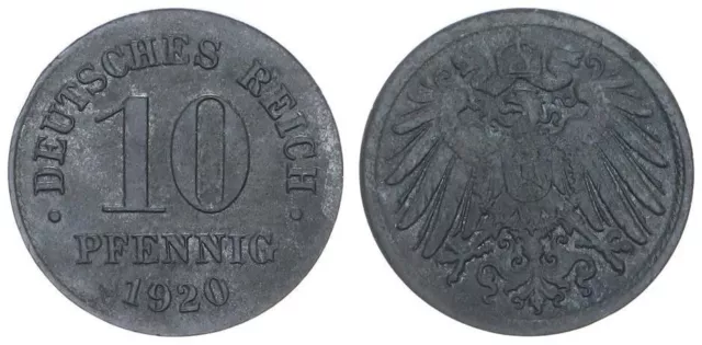 Kaiserreich 10 Pfennig 1920 J.299 Fehlprägung auf dünnem Schrötling. Gewic 94546