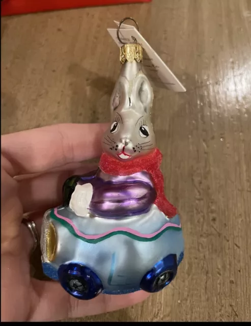 Christopher Radko Bunny Mobile Easter Christmas Ornament Egg Roll Triplet