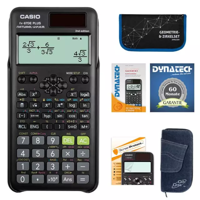 Taschenrechner Casio FX 87 DE im SET mit Tasche Zirkel Folie Buch und Garantie