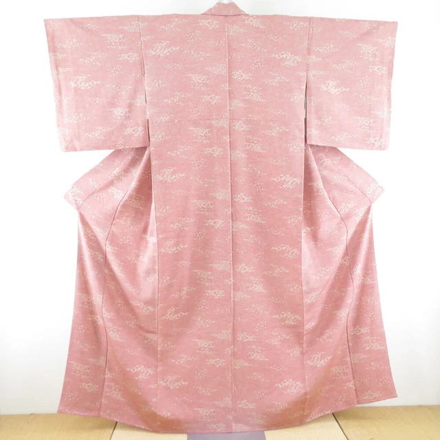Komon kimono Silk Flowing water and flowers pattern Purple 63.0inch Women's