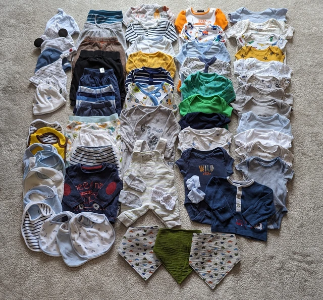 HUGE Baby Boy / Newborn / 0-3 / Clothes Bundle Grade B / 63 Items