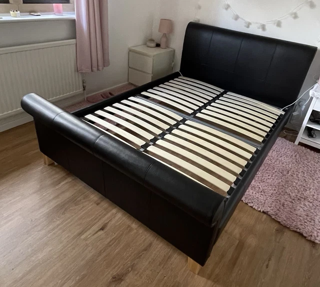 DOUBLE SPRUNG SLAT Sleigh Bed Dark Brown Faux Leather £145.00 PicClick UK