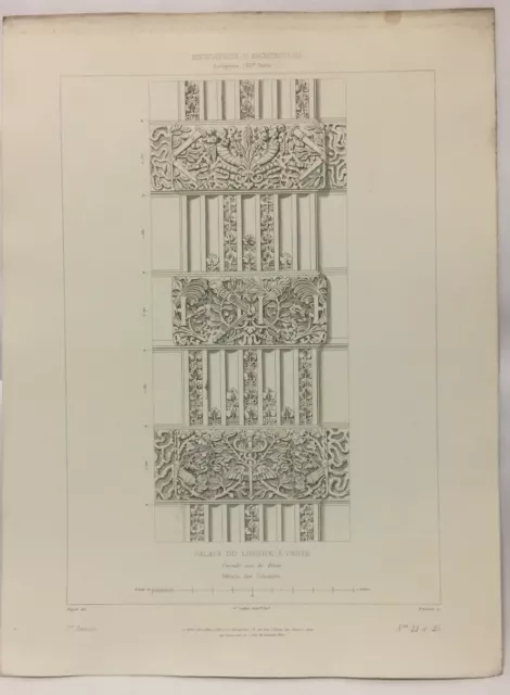 Architecture engraving Palais du Louvre in Paris, facade on the quays