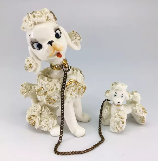 Napco Spaghetti Poodle Dog Family Figurines Mother Puppy Ceramic Napcoware VTG