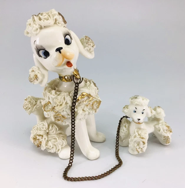 Napco Spaghetti Poodle Dog Family Figurines Mother Puppy Ceramic Napcoware VTG