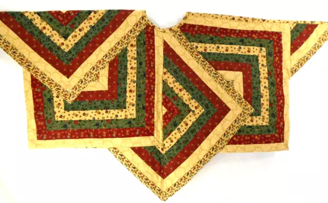 Quilted Gold Maroon Green Calico Patchwork Folk Art Handmade Tree Skirt 40"