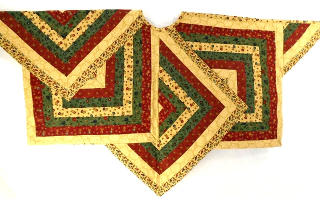 Quilted Gold Maroon Green Calico Patchwork Folk Art Handmade Tree Skirt 40"