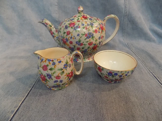 Old Cottage Chintz Royal Winton Grimwades Teapot Cream and Sugar Set 4 Piece