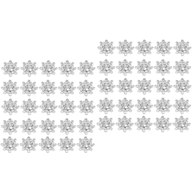 60 Pcs Snowflake Rhinestone Applique Snowflake Drill Buckle Vintage Decor Round