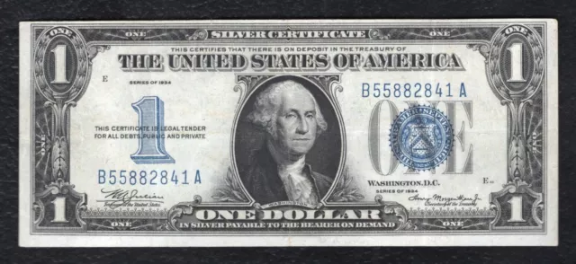 Fr. 1606 1934 $1 One Dollar “Funnyback” Silver Certificate Note Very Fine+