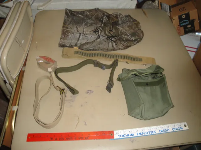 Us Army, Usmc, Web Belt Pouch, Rifle Sling, Camo Head Cover, Ammo Belt, + Belts