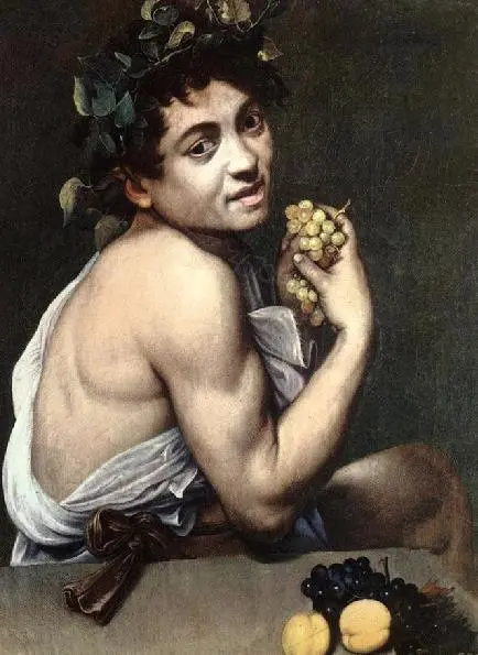 Dream-art Oil painting male portrait Sick Bacchus with fruit grapes canvas art
