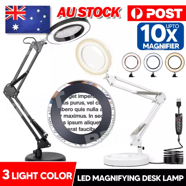 NEW LED Light Magnifying Glass Desk Stand Foldable Lamp Magnifier Clamp Reading