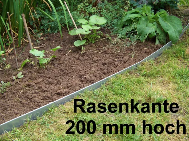 Rasenkante aus Edelstahl 200 mm hoch  0,8 mm stark Länge 1,25 m bis 24,52 m