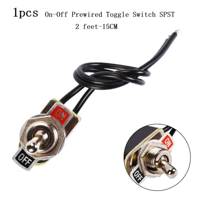 1PCS 2 Foot ON/OFF Prewired Rocker Toggle Switch SPST 6A/125V With Wire Switch
