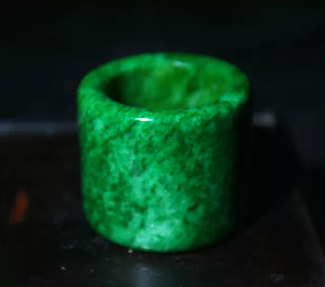 Old Chinese Folk Feng Shui green jade Stone Ring Lucky Thumb ring Amulet 7