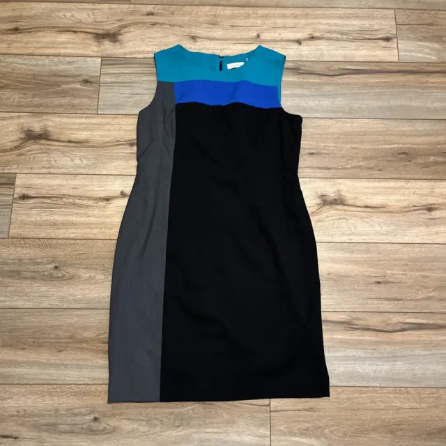 Women's Calvin Klein Shift Dress SZ 14 Color Block Back Zip Sleeveless