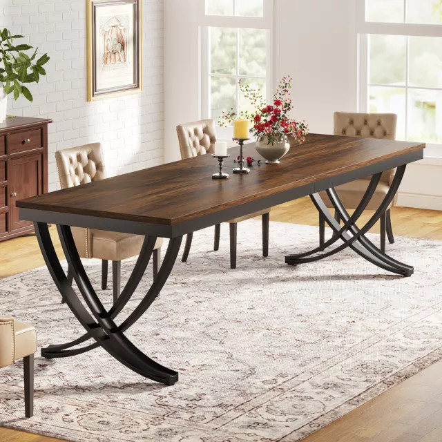 79" Rustic Brown Dining Table Large Rectangular Dinner Kitchen Table for 6 to 8
