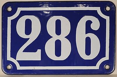 Old blue French house number 286 door gate plate plaque enamel steel metal sign