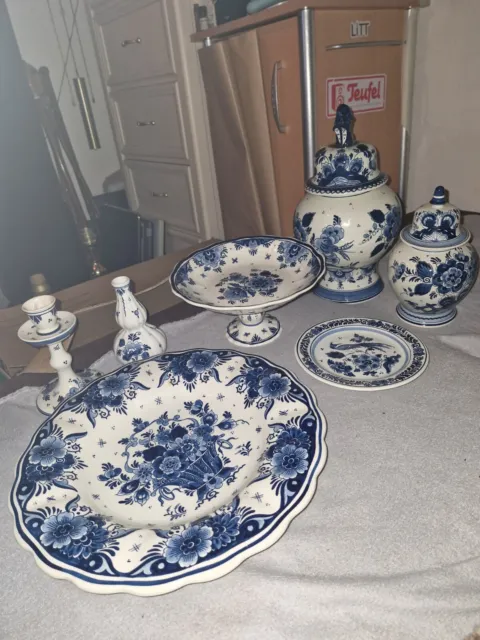 Konvolut Goedewaagen Blue Delft 2 Vasen mit Deckel Holland,Teller,Schale,Blau