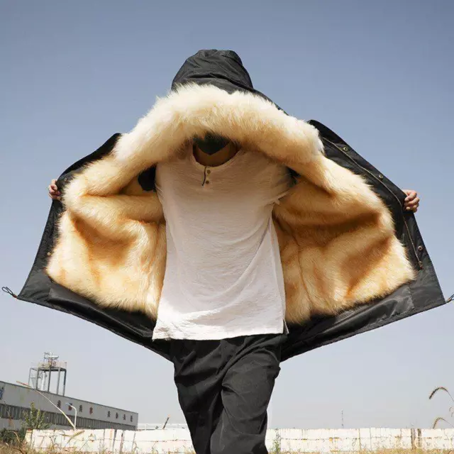 Winter Mens Coat Parkas Faux Mink Fur lining Thicken Hooded Warm Outwear Jackets