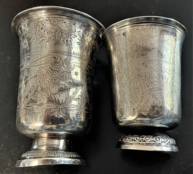 LOT DE 2 Timbales En Argent Grave Debut 1800 Avec Poincons Et Tres