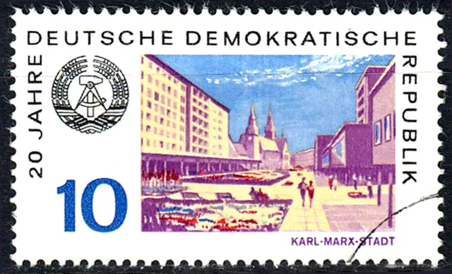 Deutschland DDR gestempelt Architektur Bauwerk Karl Marx Stadt Skyline Gebäude/6
