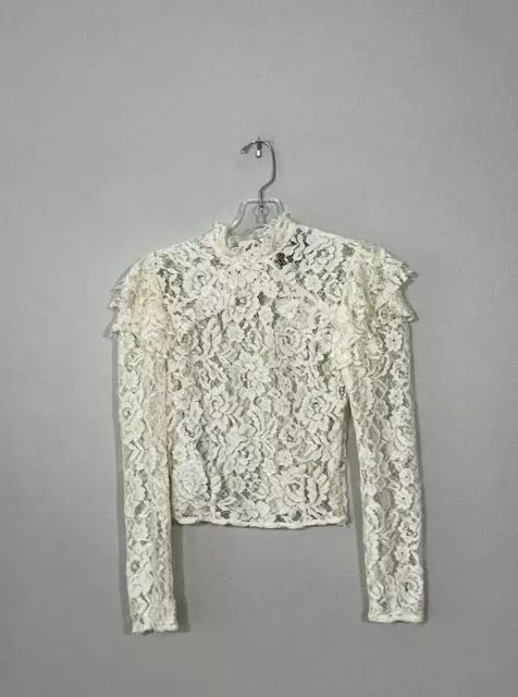 REFORMATION Size 2 Celestial Victorian Lace Top Ivory Romantic Sheer Ruffle Glam