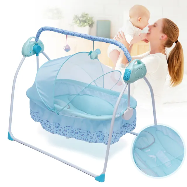 Elektrische Babywiege Babybett Automatische Schaukel Babywippe Kinderbett Blau