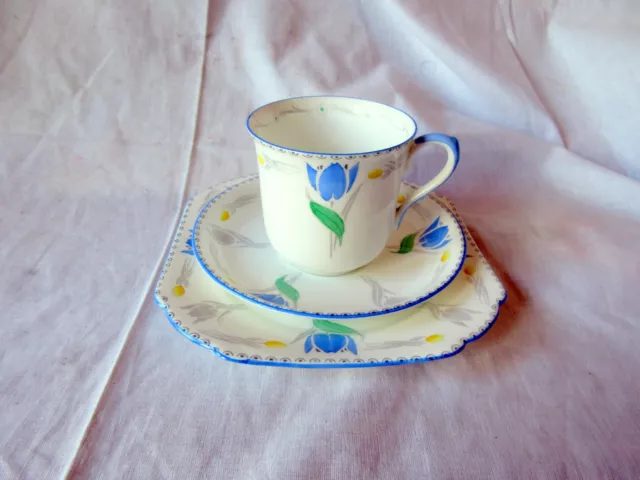 Shelley England Blue White Tulip Vincent Pattern Tea Trio