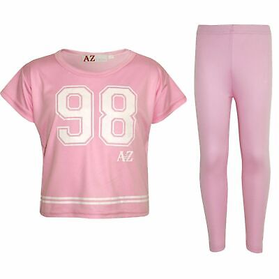 Kids Girls Top 98 Print Stylish Baby Pink Crop Top & Fashion Legging Set 5-13 Yr