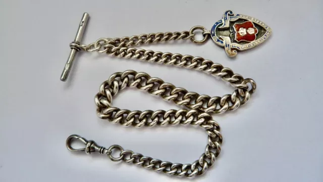 1900 Victorian - Walter Low - Solid Silver Watch Chain & Fob - Heavy 62.9 Grams