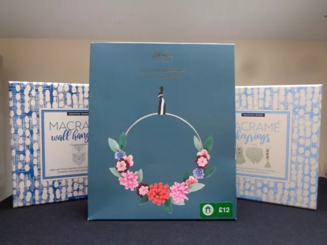 3x Craft Kits Makramee Wandhängung, Makramee Schlüsselringe & Joule Filz Blumenkranz