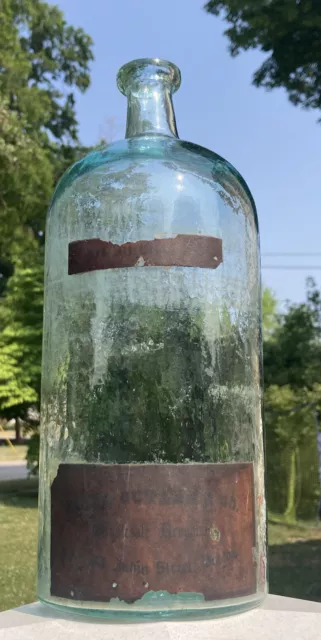 Antique 1850s Bottle Boston Druggist #33 India Street Reed Cutler & Co 12”