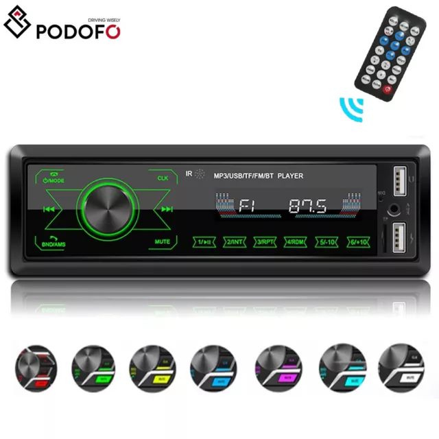 Autoradio mit Bluetooth BT Freisprech USB SD Aux FM 7 Farben ISO 1DIN MP3 Player