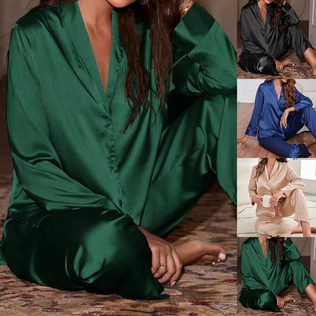 Set pigiama donna traspirante comodo seta emulazione taglia M-2XL manica lunga