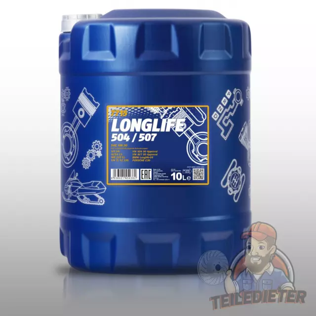 10L LITER MANNOL LONGLIFE 504/507 | 5W-30 MOTORÖL für VW BMW MERCEDES AUDI VAG