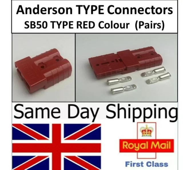 Pair Anderson (TYPE) SB50A 50 Amp Connectors Red Plug Cable Terminal Battery UK