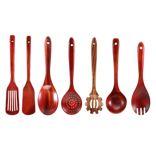 Set De 6 Ustensiles De Cuisine En Bois D'acacia HEBEOT - Cuillères Et Spatules Naturelles - Écologiques