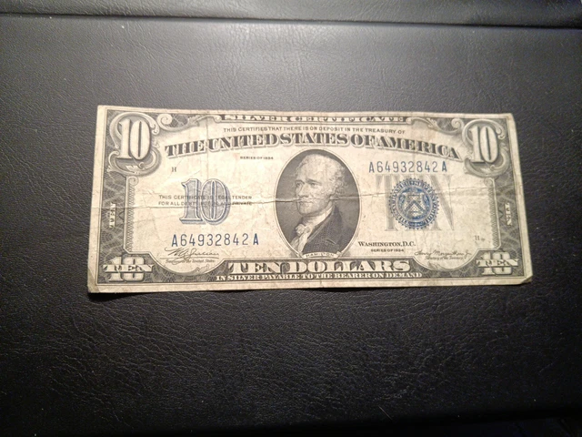 1934 A $10 Ten Dollar Silver Certificate Blue Seal Note A64932842 A. 6