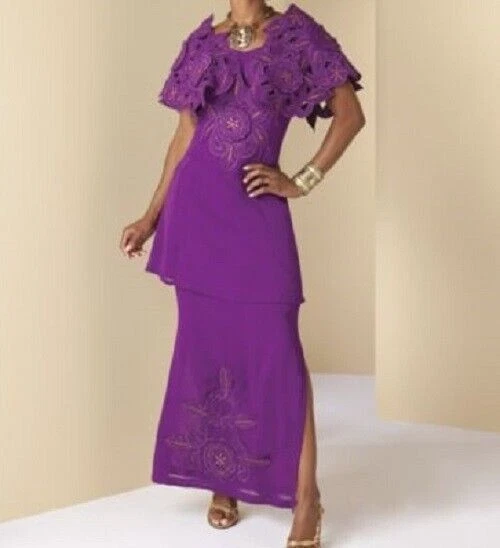 size 14 Kamaria Purple Gold Skirt Suit Set bonus scarf headwrap from Ashro new