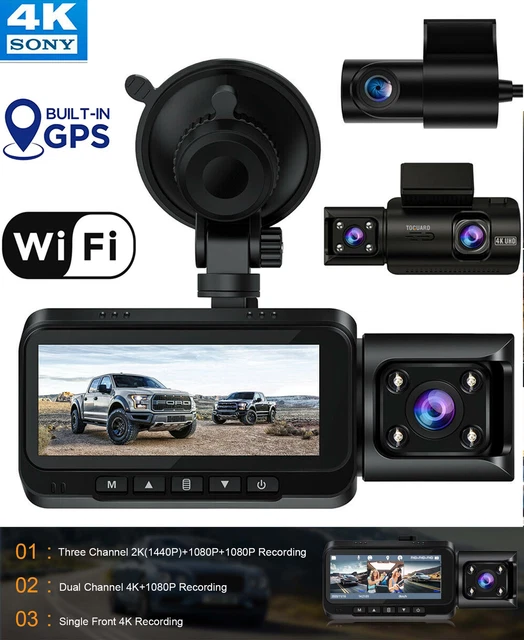3CH TRIPLE DASH Cam 4K + 1080P Front Inside and Rear Car Dash Camera