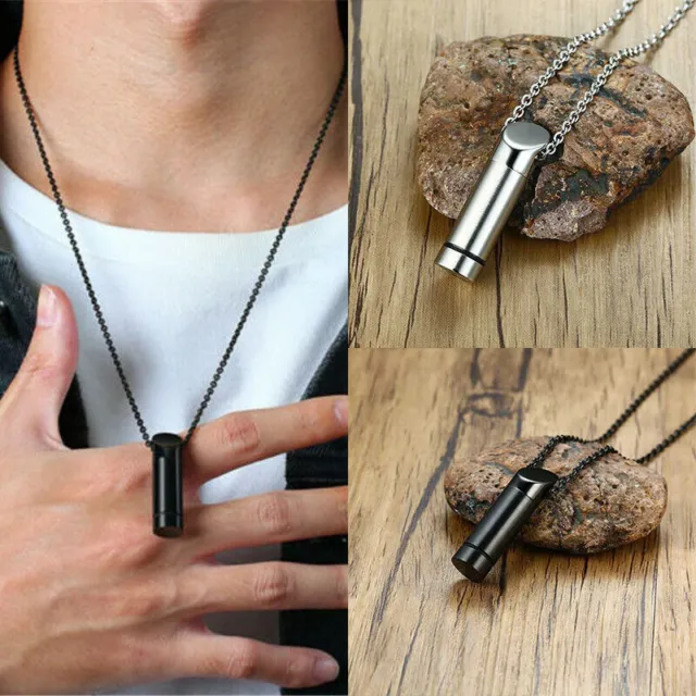 Necklace Pendant Urn Jewelry Cremation Keepsake Ashes Memorial Steel Mens for
