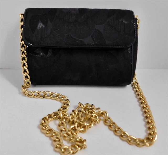 Trina Turk Black Silk Blend Gold Chain Crossbody Clutch Bag